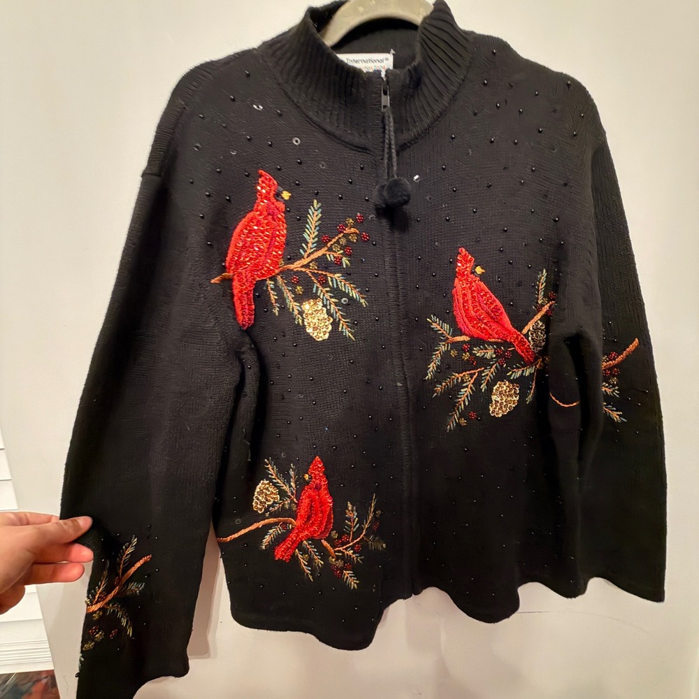 VTG Tiara International Christmas Collection Cardinal Sweater Women XL Red Black
